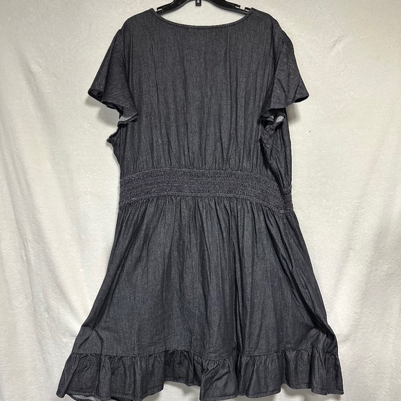 Lane Bryant Women's 3X Dress Black Smocked-Waist Flutter Sleeve w/Pockets - Picture 11 of 12